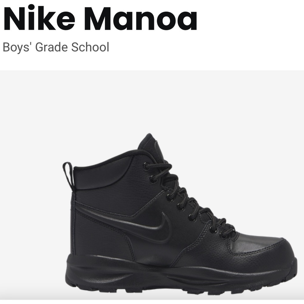 BOYS NIKE MANOA LEATHER LACE-UP BOOTS BLACK ‼️